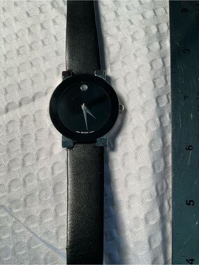 Movado Black Dial Watch with Black Leather Strap